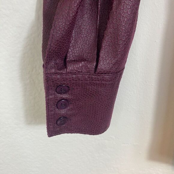 Chico's Medium Button Up Jacket Faux‎ leather Burgundy Lightweight Animal Print - Picture 5 of 11
